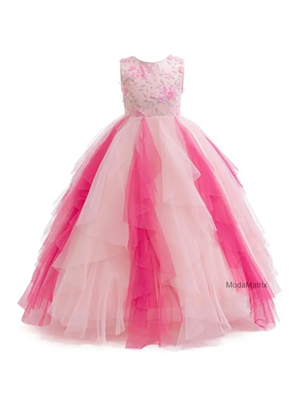 Girls Flower Girl Dress Princess Pageant Tulle 3D Floral Embroidered Sequin